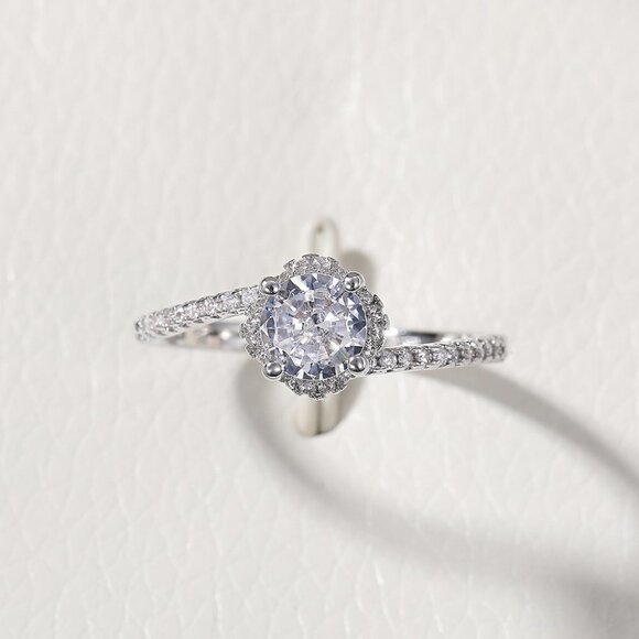 🌸Beautiful CZ Diamond Twisted Macro Pave Silver Pure Flower Wedding Ring, K844 - Picture 5 of 8